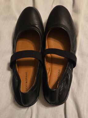 Lucky Brand Black Leather Mary Jane Flats with Elastic Strap